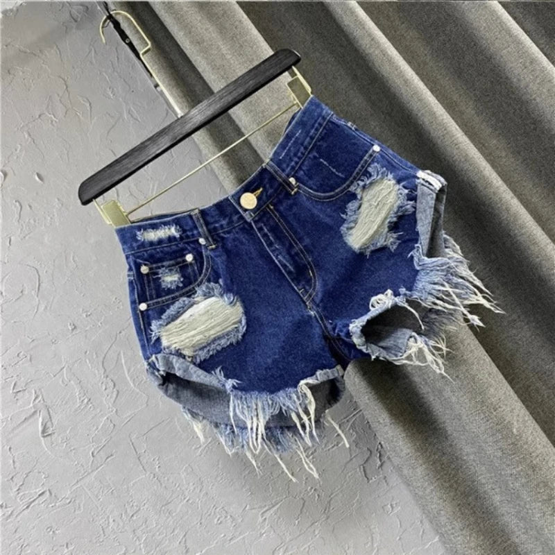 Summer Sexy Shorts Women Korean Style Zipper Frayed Irregular Broken Edge Design Vintage Denim Fashion All-match Slim Streetwear