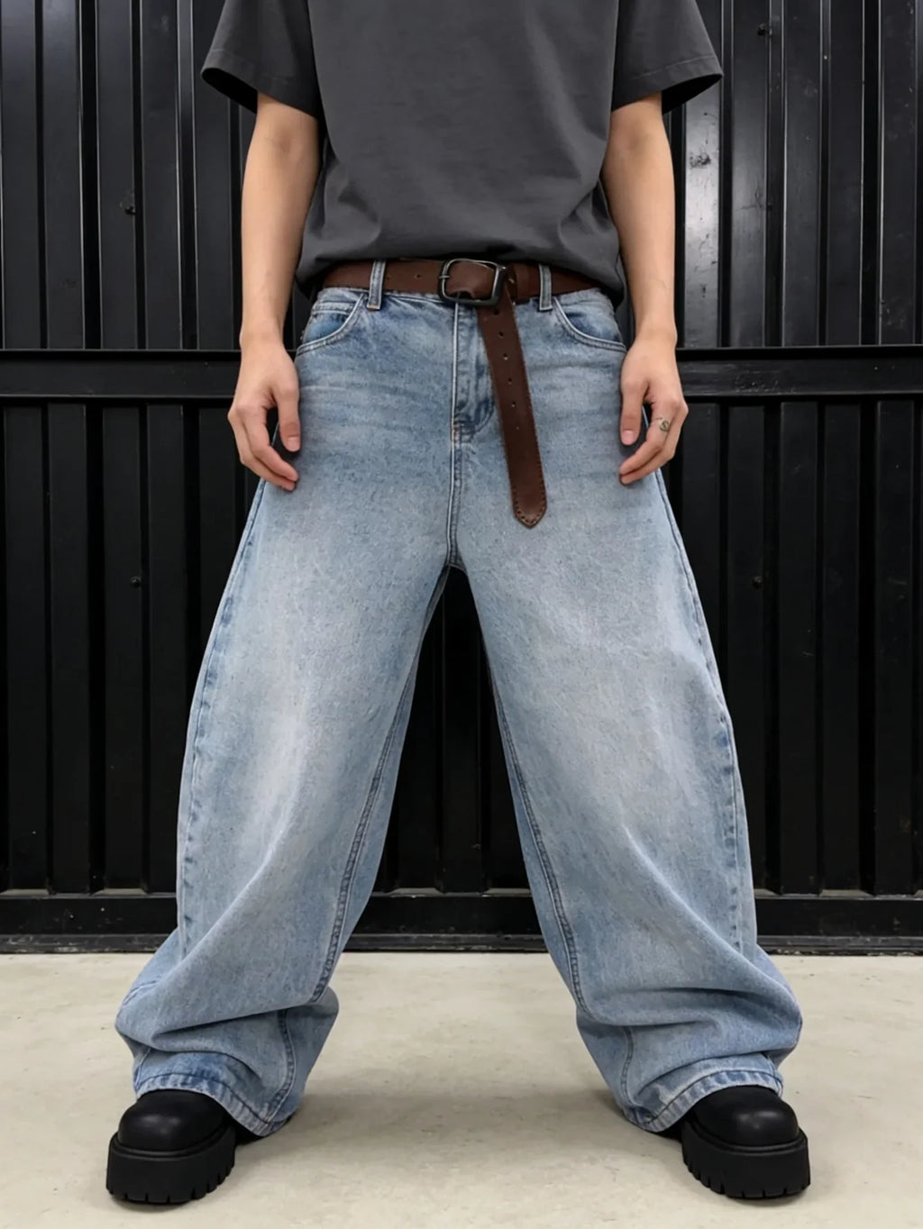 Men's Original Blue Baggy Jeans Light Retro For Dating Y2K Drip Casual Wear No accessories or belts included