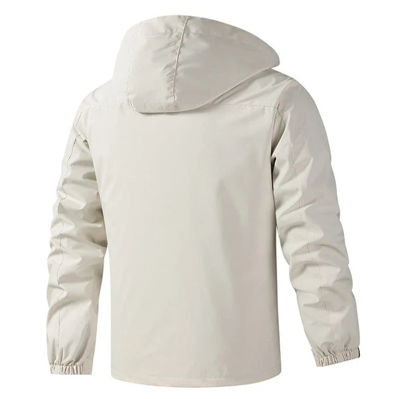 Hooded Waterproof Jacket Men Outdoor Softshell Zip Up Outwear Windbreaker Hiking Camping Coats Lightweight Spring Autumn Coats