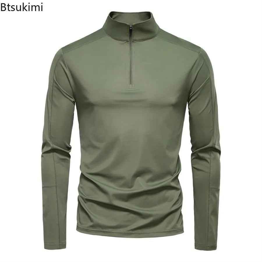 2026 Spring Summer New Men's Sunscreen Clothes Anti-UV UPF100+ T-shirt Long Sleeve Half Zip Top Male Outdoor Fishing Hiking Tops