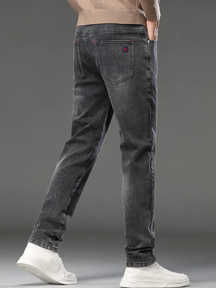 Men's Slim Fit Straight Leg Jeans European Style Versatile Business Casual Stretchy Long Pants