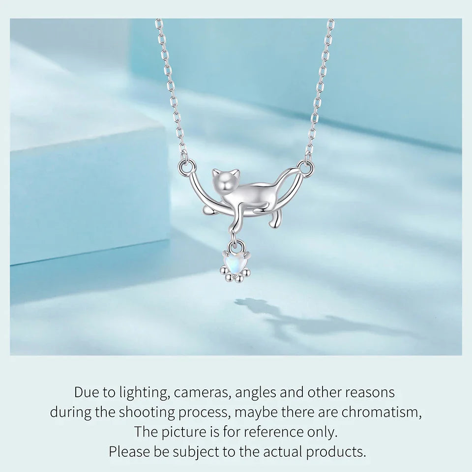 925 Sterling Silver Cat Necklace for Women - Cat Jewelry Gifts for Cat Lovers Fashion Birthday Graduation Gift SCN533