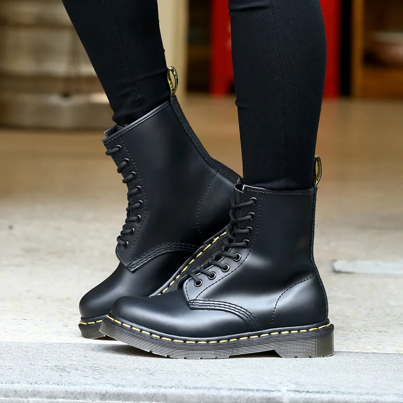 Couple Boots Men Genuine Leather Men's Motorcycle Shoes Breathable Waterproof Anti-Slip Warm Cotton Women's Fashion Ankle Boots