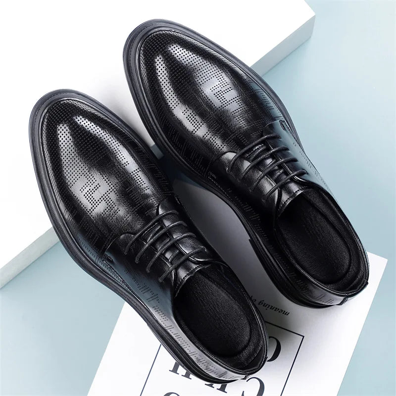 Spring Summer Increase Leather Shoes for Man Lace Designer Business Casual Shoes Male Fashion British Style Dress Shoe Man