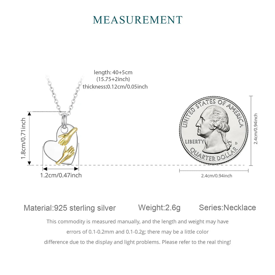 925 Sterling Silver Two-tones Hug Necklace Heart Pendant Chain Necklace for Women Mother's Day Gift Guard Jewelry