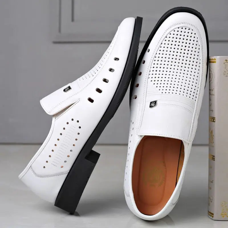 Hollow Breathable in Summer Round Toe Dress Shoes Man Soft Leather Casual Footwear 2025 Style Gentleman New Social Shoe for Men