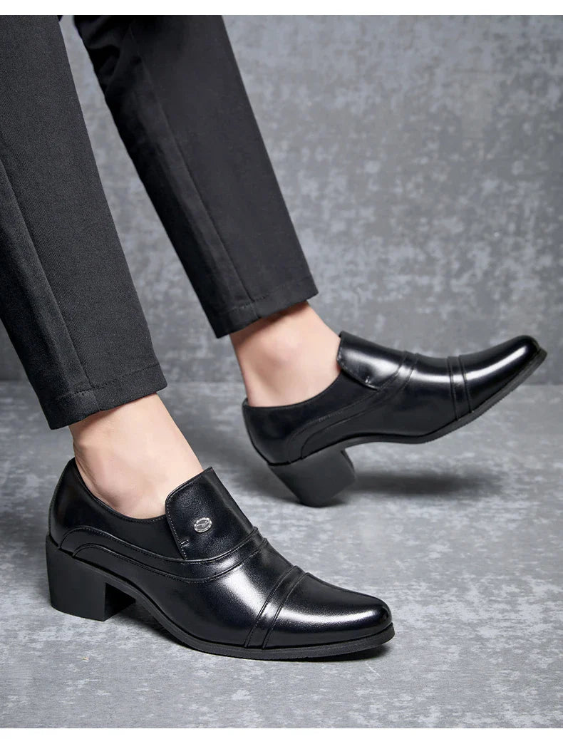 Men Business Formal Height Increasing Leather Shoes Classic Retro Elevated Loafers Lift Dress Shoes for Wedding Banquet Office