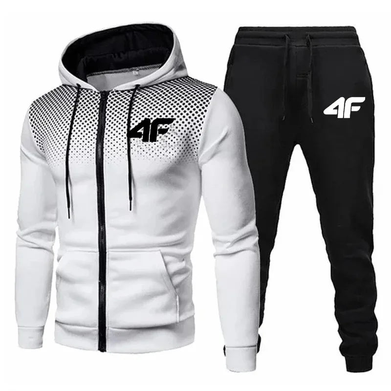 Autumn Winter Mens Tracksuit Jogging Sweatpants 2 Piece Set Sport Zipper Jacket+Running Trousers Suit Casual Printing Clothing