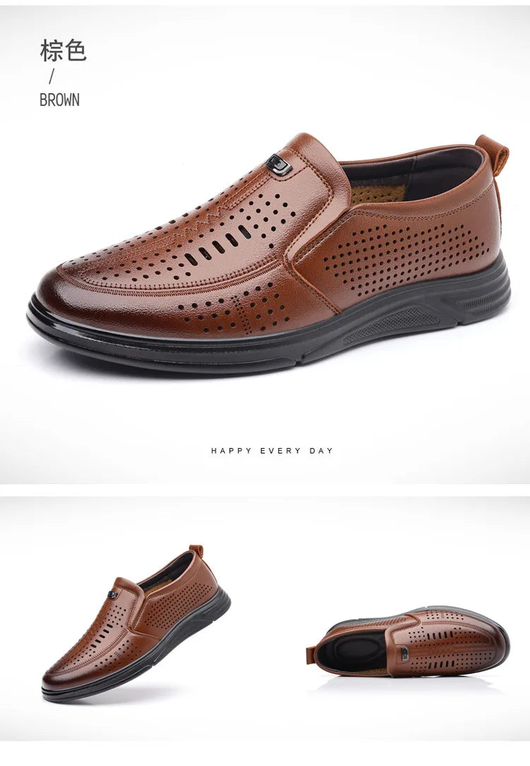 Spring Summer New Hallow Leather Shoes for Men Solid Color Fashion Dress Shoes Male Soft Sole Business Casual Shoe Man