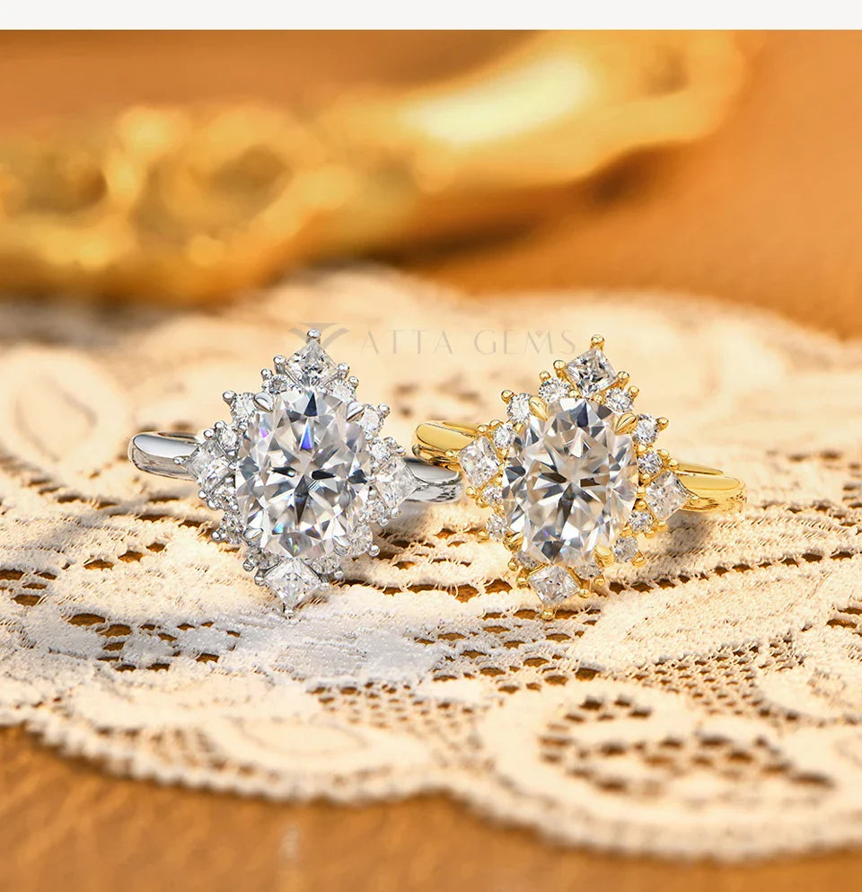 Luxury Snowflake Halo Moissanite Ring 925 Sterling Silver 3ct Oval Cut Promise Wedding Band forWomen Bridal Jewelry Gift