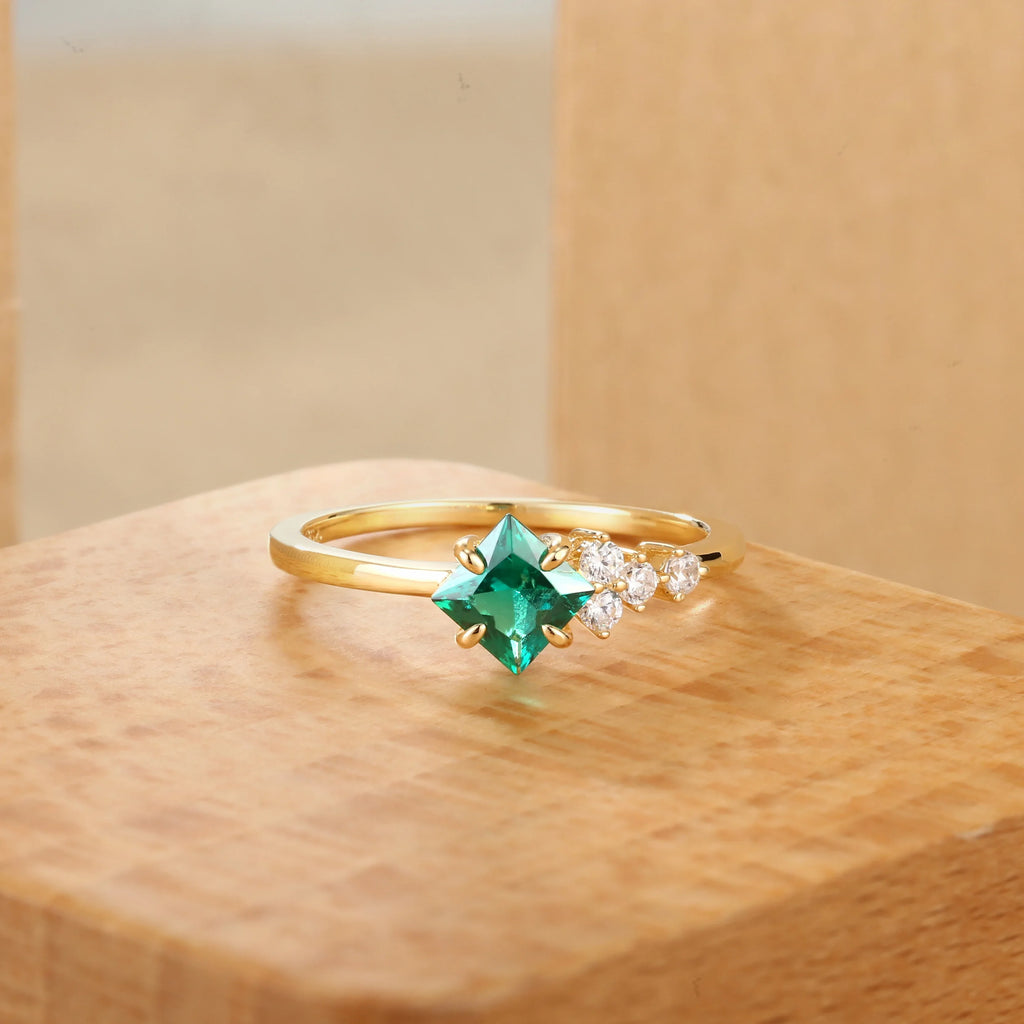 Original Design Created Emerald Fold Ring Luxury 925 Sterling Silver Gold plated for Women Party Wear Jewelry Hot Sale