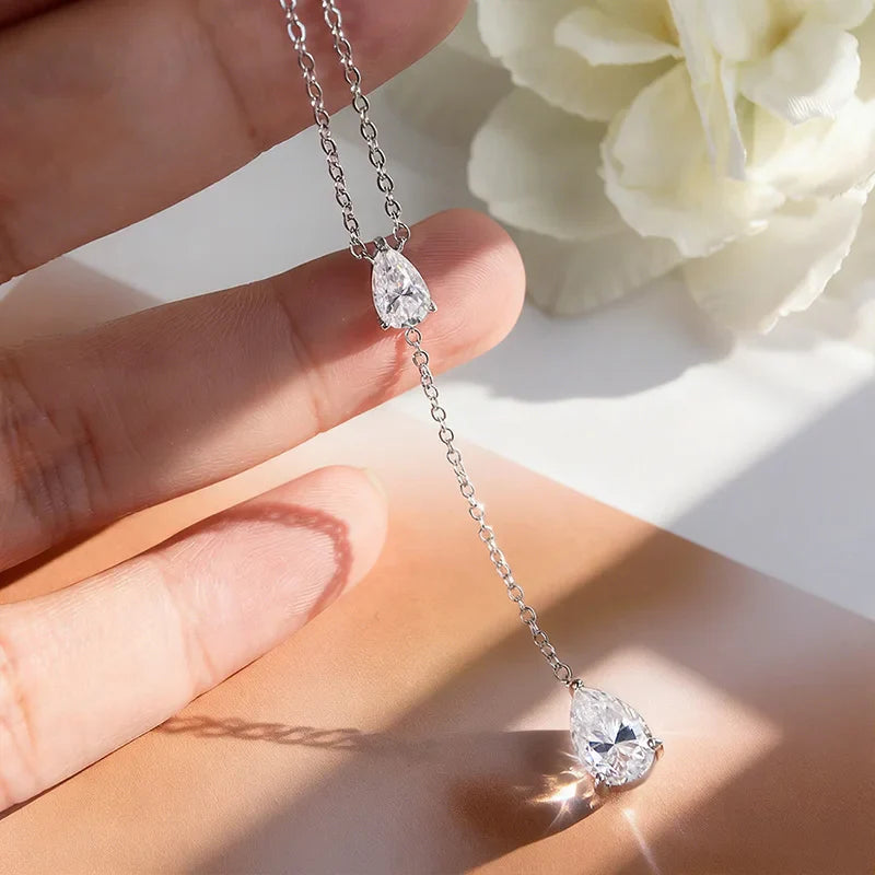 18k Plated Pear Cut All Moissanite Necklace Pendant 2 Gems Luxury Water Drop Jewelry Women Girls Real 925 Sterling Silver