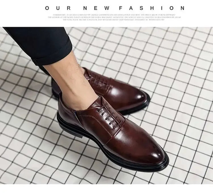 Business Formal Leather Shoes Men's Casual with Suit Low Top Solid Wedding Shoes Color Fashion Oxford Shoes Pointed Office
