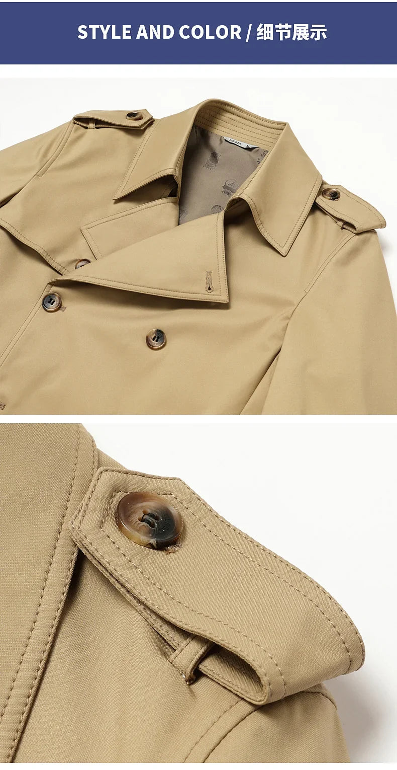 2024 Autumn New Men's Medium to Long Fashion Windbreaker Coat High Quality Double breasted British style Coat Series Belt Coat