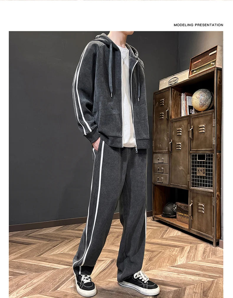 Big Size 8xl 7xl Corduroy Men's Tracksuit Set Black Hoodie Pants 2pcs Suits Autumn Winter Jacket Hooded Oversize Sportswear Man