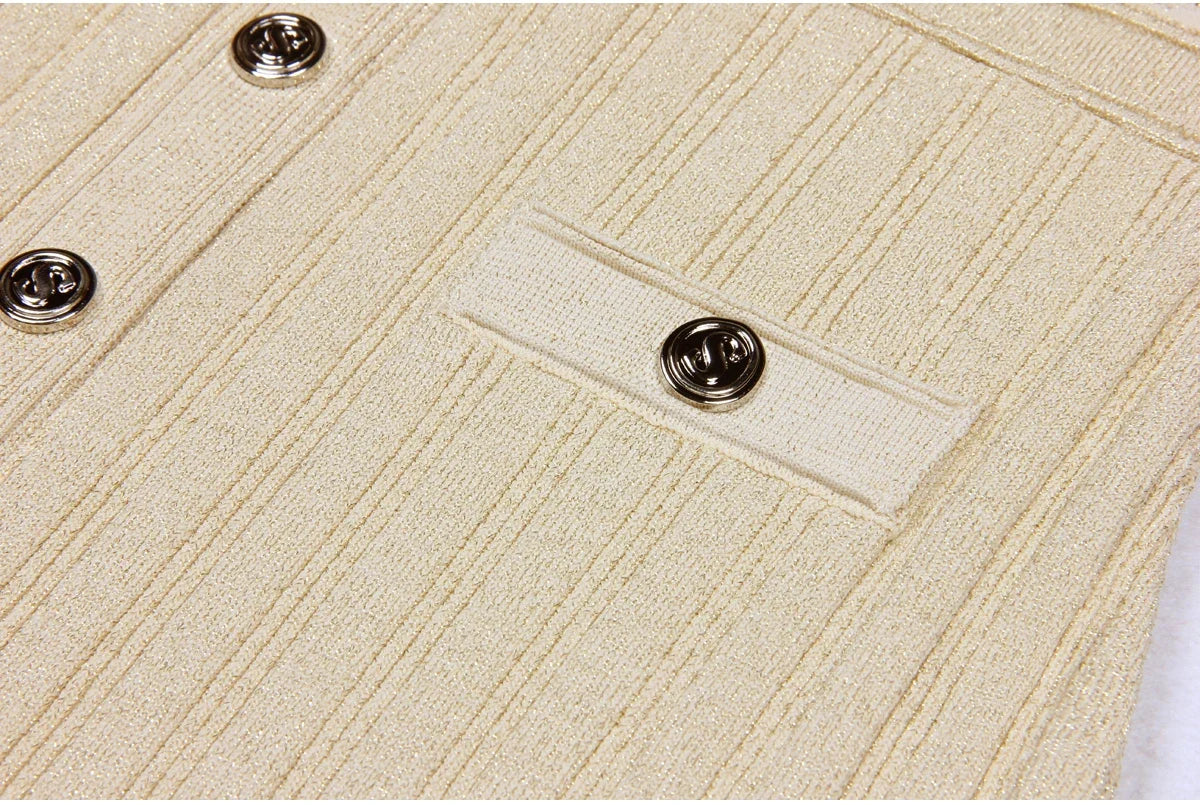 High Quality Fashionable Elastic Bright Silk Knitted Round Neck 7-inch Sleeve Single Row Button Lace Slim Fit Women's Dress