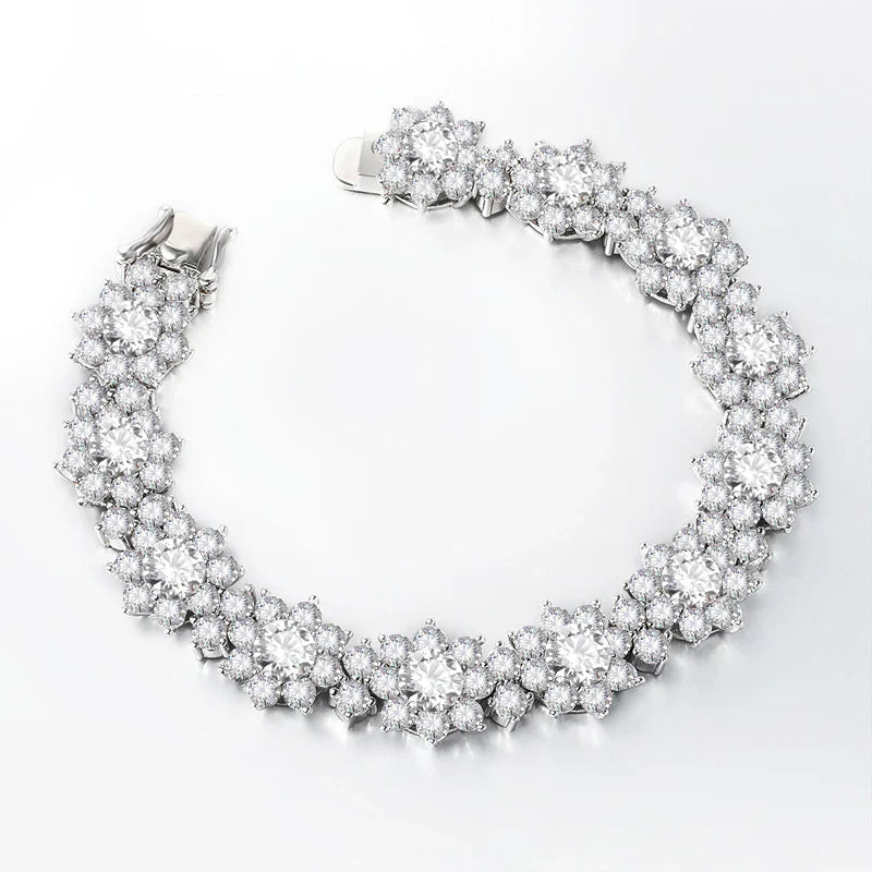 Luxury 35-39cttw D Color Gradient Full Moissanite Sunflower Tennis Necklace for Women S925 Silver All Diamond Neck Chain