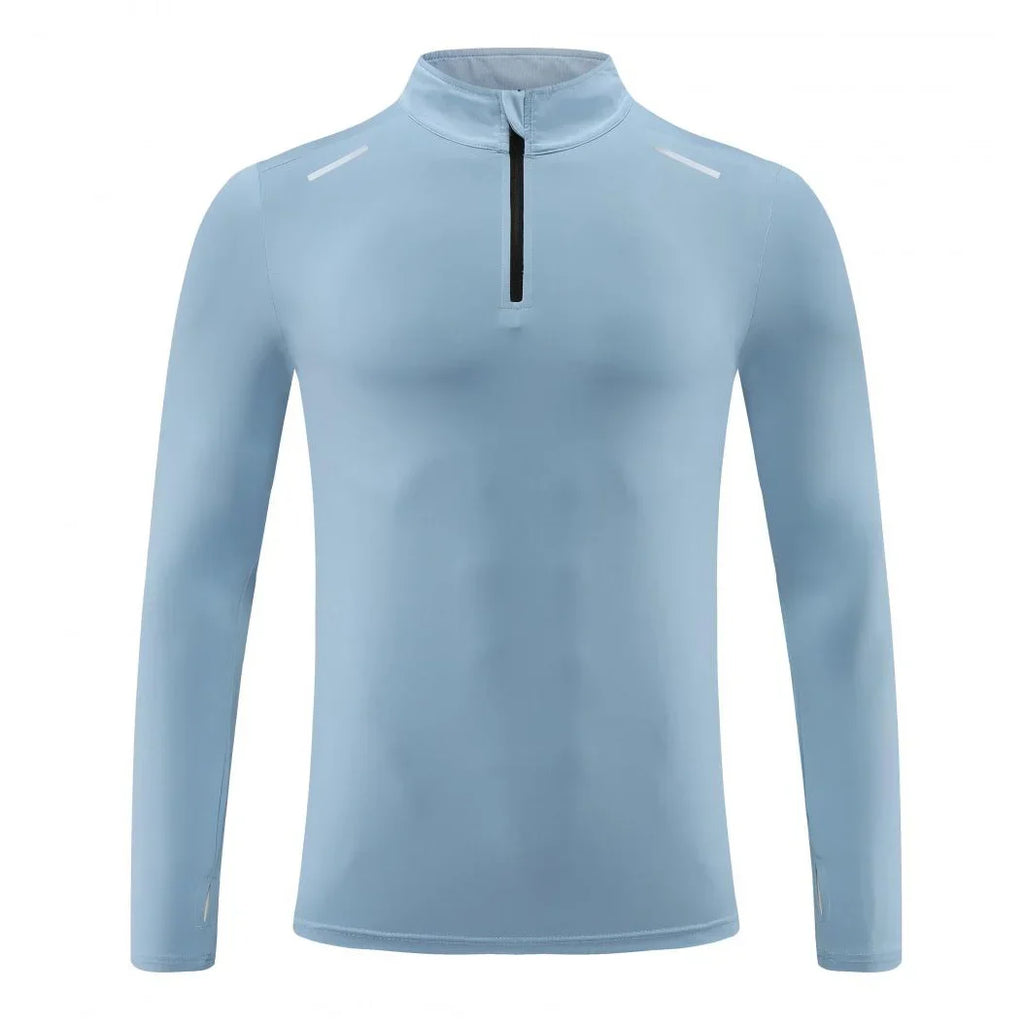 Men Long Sleeve Stand Collar Zipper T-shirt Gym Running Training Fitness Bodybuilding Sport Top Quality Elastic Tight Tops Tees