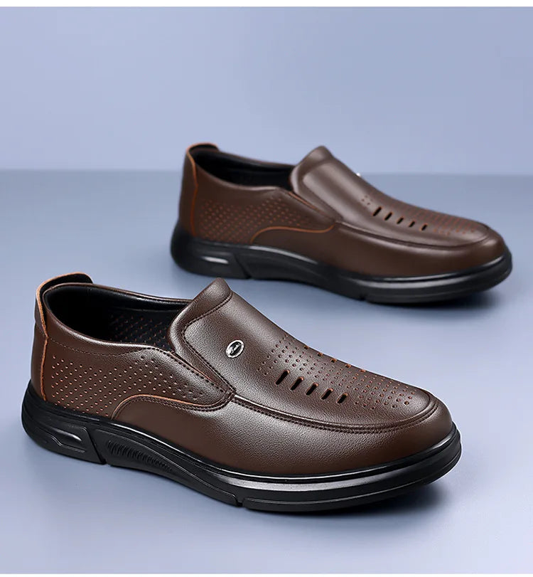 Spring Summer Hallow Leather Shoes for Men Solid Color Breathable Business Casual Shoes Male New Designer Fashion Sandals Man