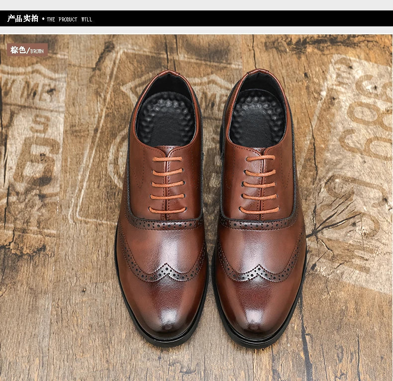 Men's Black Brogue Oxford Shoes Formal Dress Shoes for Business Wedding Red Sole Comfortable Lace-up Footwear