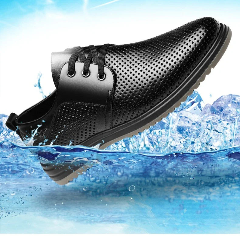 Summer Men's Leather Sandals Shoes Lace Designer Business Black Fashion Casual Shoes Male Black Groom Lace Wedding Shoes Man