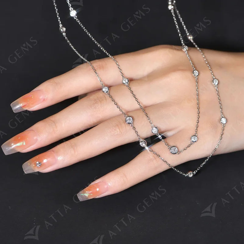 925 Silver Necklace Chain Round Cut 3.5mm D Color Moissanite Necklace for Women Elegant Charms Fine Jewelry Pass Test