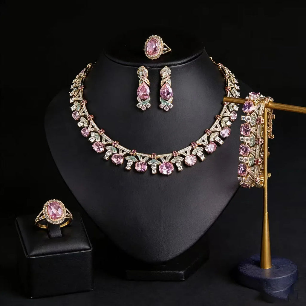 Pop Hot Stereo Jewelry Oil Painting Necklace Earrings Premium Multi-Color 2-Piece Wedding Travel Women's Holiday Gift M-1000