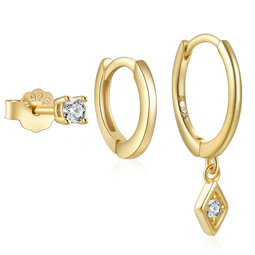 925 Sterling Silver 3PCS DIY Hoop Earring With Piercing Stud Earring Set Women Men Party Wedding Jewelry Set pendientes 925