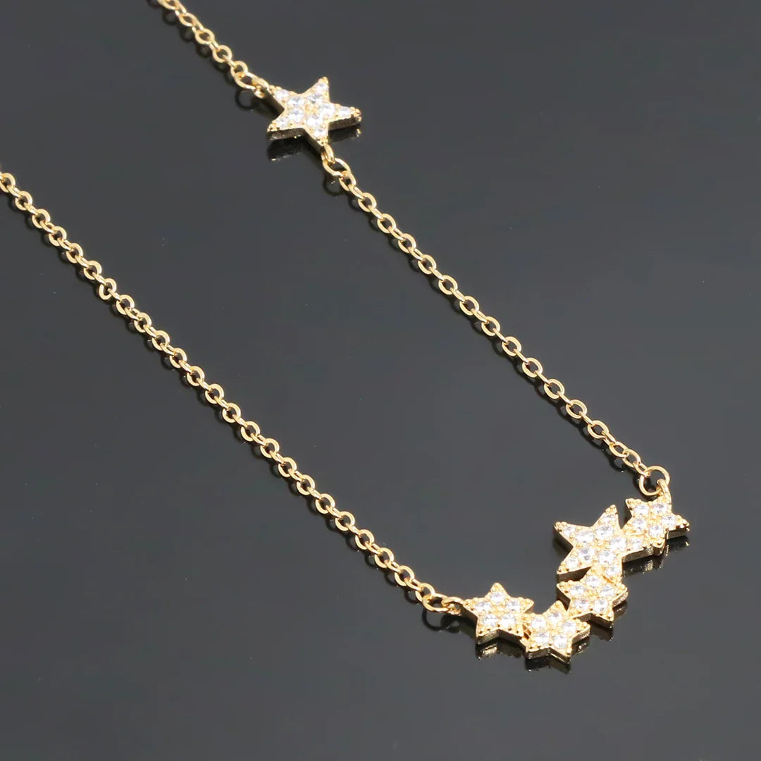 Delicate Women 24K Gold Plated Zircon Angel Wing Chain Pendant Necklace