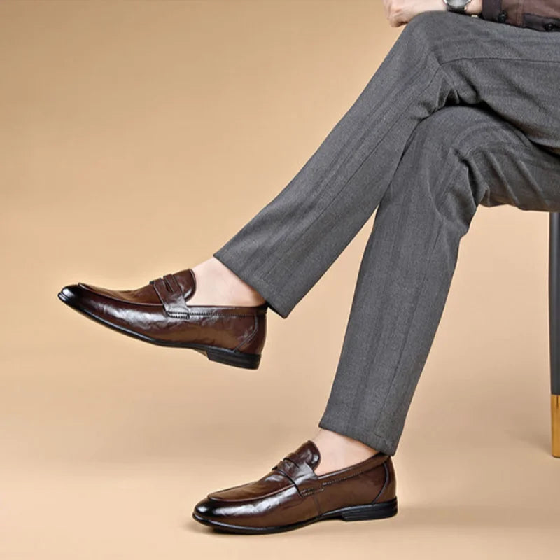 Social Shoe Male Leather Casual Round Toe Men's Formal Shoes Business Luxury Designer Clothing Office Party Gentleman 2025 Trend
