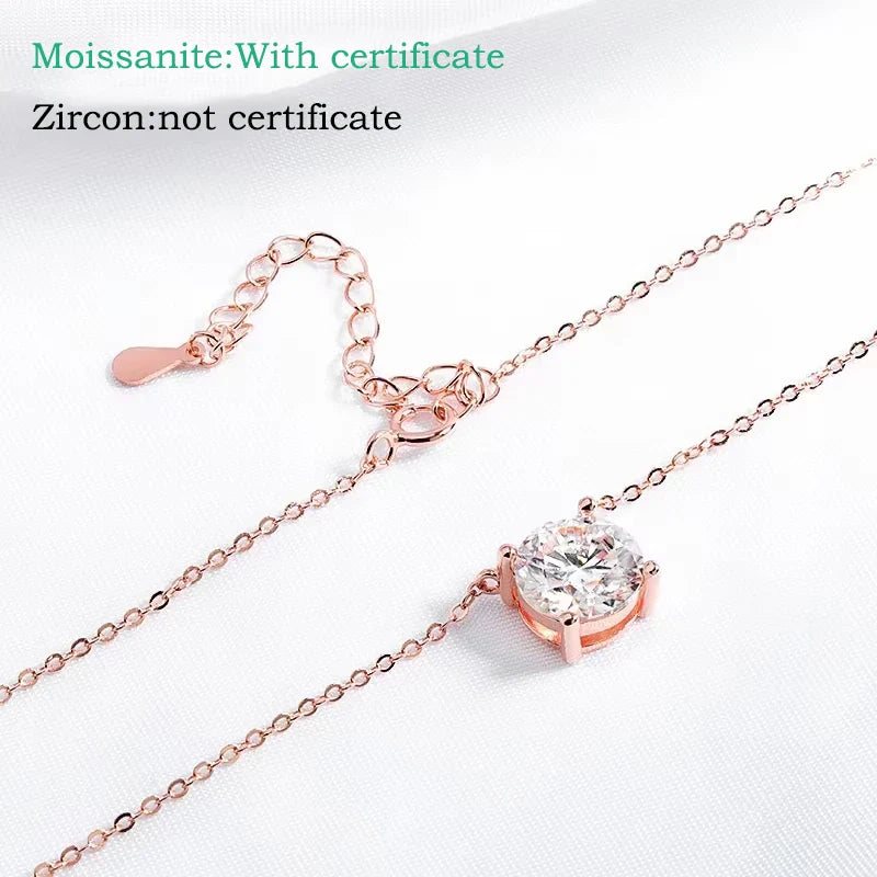 1-5CT Rose Gold Color Moissanite Necklace for Women D Color Sparkling Classic Lab Diamon Pendant Sterling Silver 925 100%