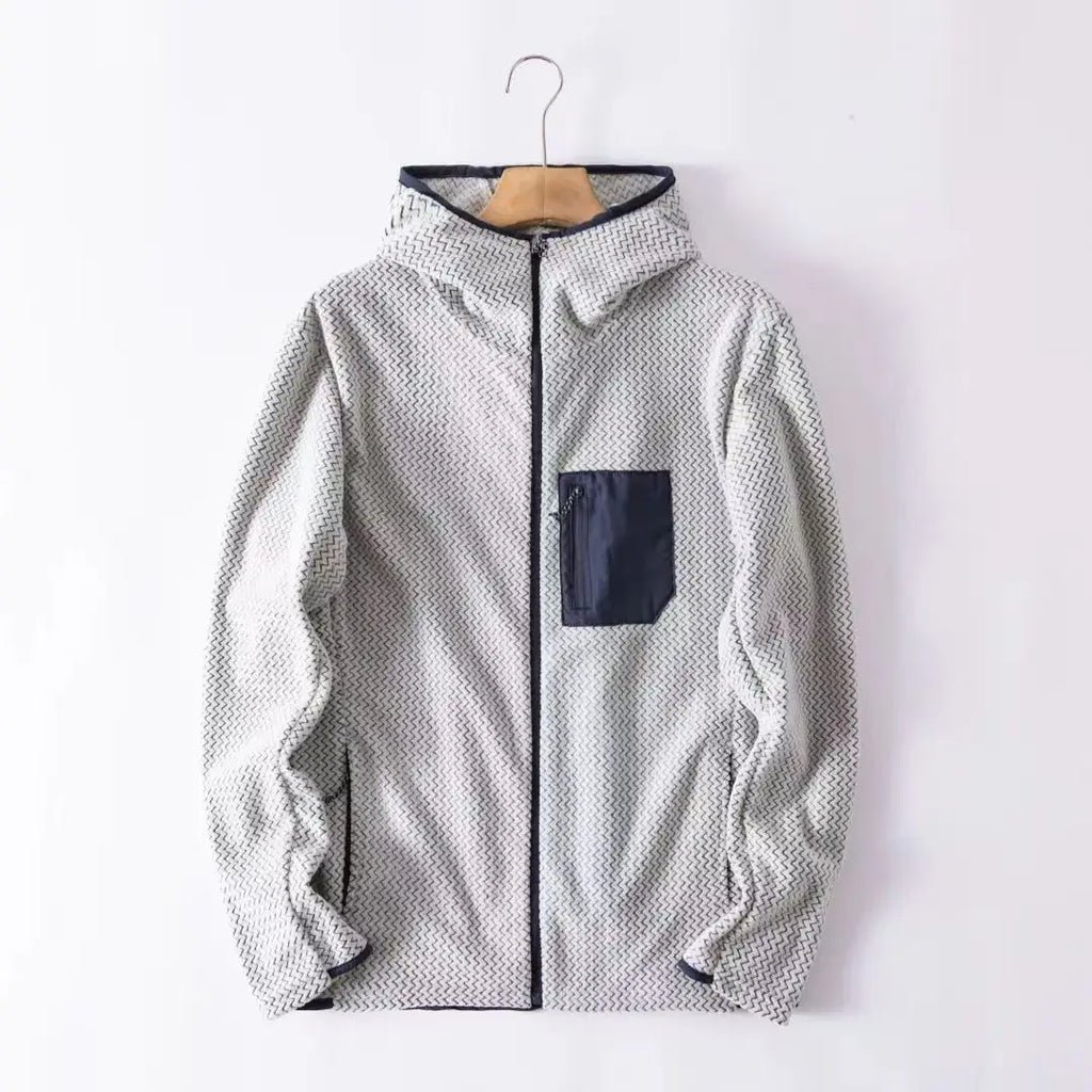 Wave Pattern Fleece Lined Hooded Zip-up Jacket/Sweatshirt: Warm & Outdoor-Ready  Ideal for Couples Hooded Sweatshirt