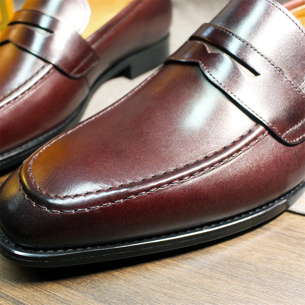  Men's genuine leather slip-on shoes polished leather classic loafers suitable for office weddings and daily wear