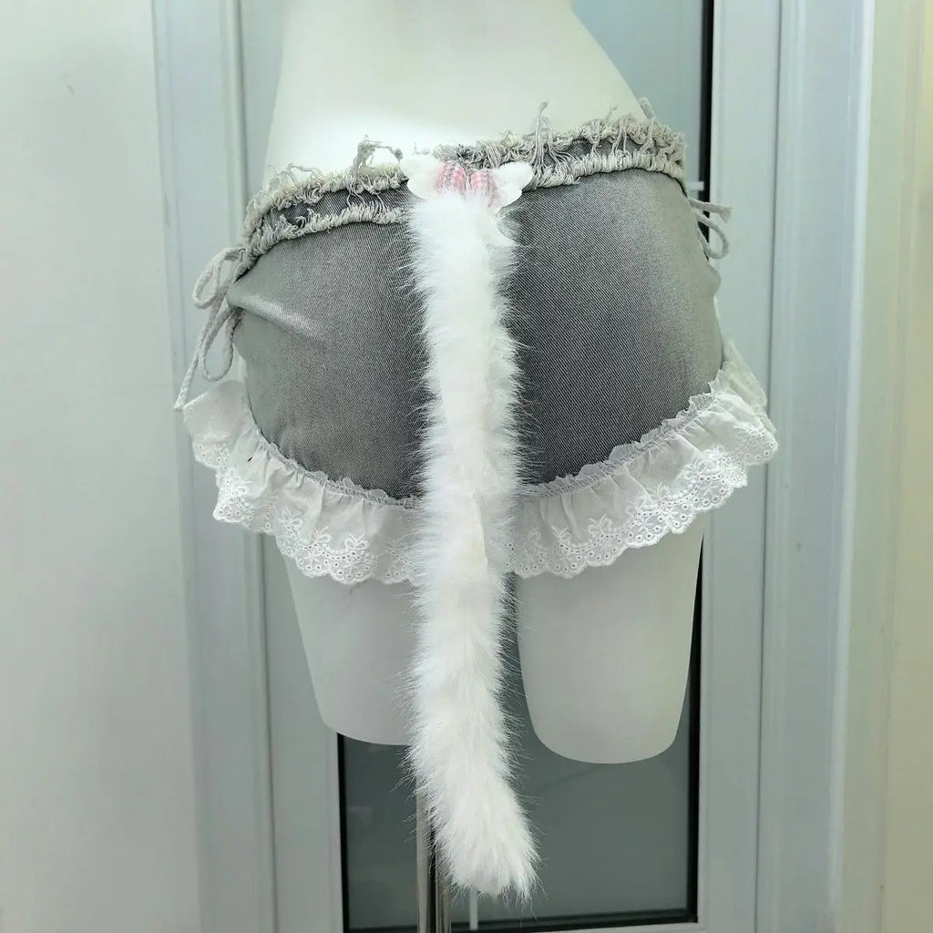 Niche Designer Handmade Cute Sexy Lace Hot Girl Sling Stitching Low Waist Super Short Shorts