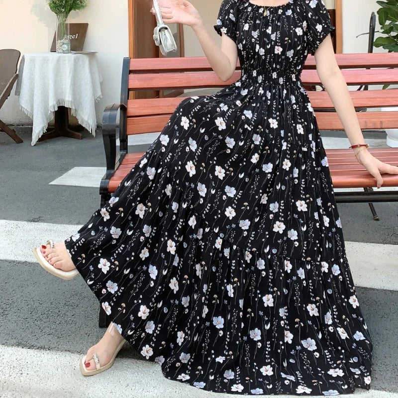 New Summer Dress Women Indian Clothes Cotton Linen Long Maxi Vintage Sexy Korean Casual Bohemian Floral Robe Vestidos Feminino