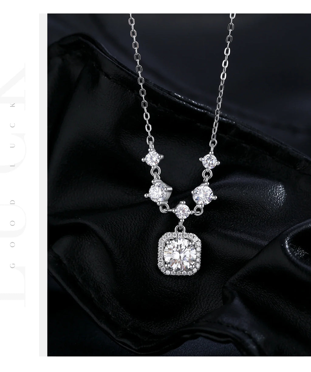 D Color Moissanite 925 Sterling Silver Luxury Geometric Charm Necklace Bracelet For Women Wedding Statement Jewelry Set