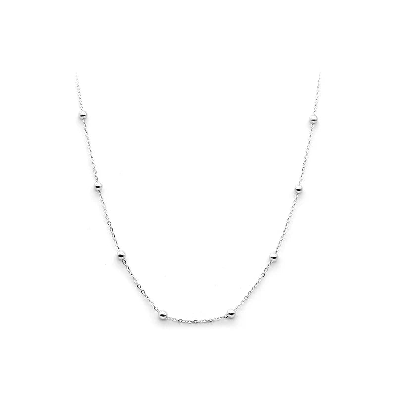 Simple 3 Color Choker Necklace for Women Gift Authentic 925 Sterling Silver Light Beads Naked Chain Fashion Fine Jewelry