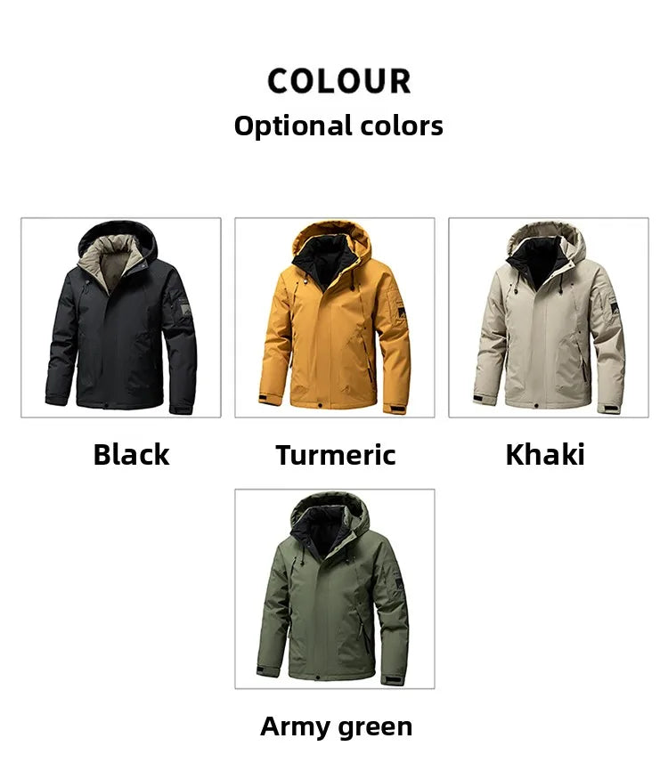 Thick Padded Waterproof Jacket Men Outdoor Softshell Zip Up Hooded Jacket Windbreaker Hiking Camping Coat Autumn Winter Overcoat