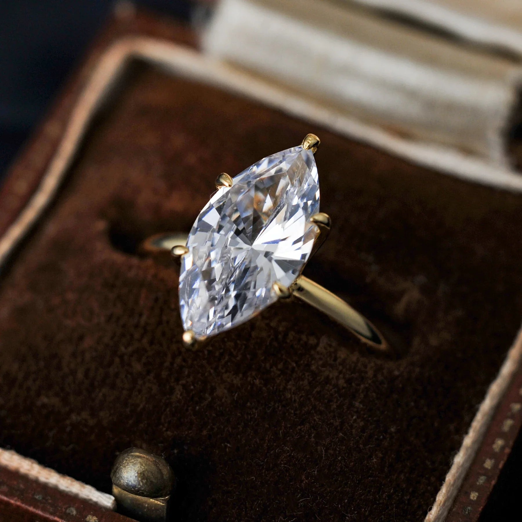 Vintage 9ct 5A Marquise Shape Cubic Zirconia Solitaire Engagement Ring For Women 925 Sterling Silver 14K Yellow Gold