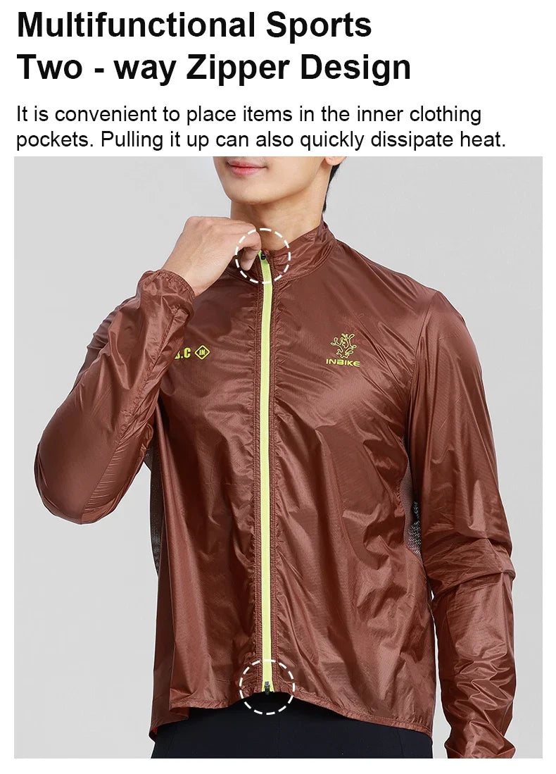 Men's Road Bike Windbreaker Windproof Water-Resistant Lightweight Bicycle Long Sleeved Cycling Jacket MTB Clothing Man