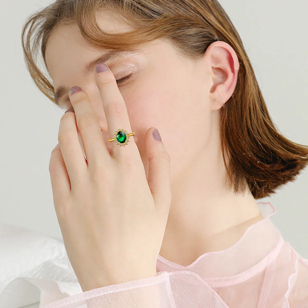 Princess Diana Gold Emerald Ring Women Oval Stone 8*10mm Trending Victoria Jewelry luxury Engagement Gift High Quality
