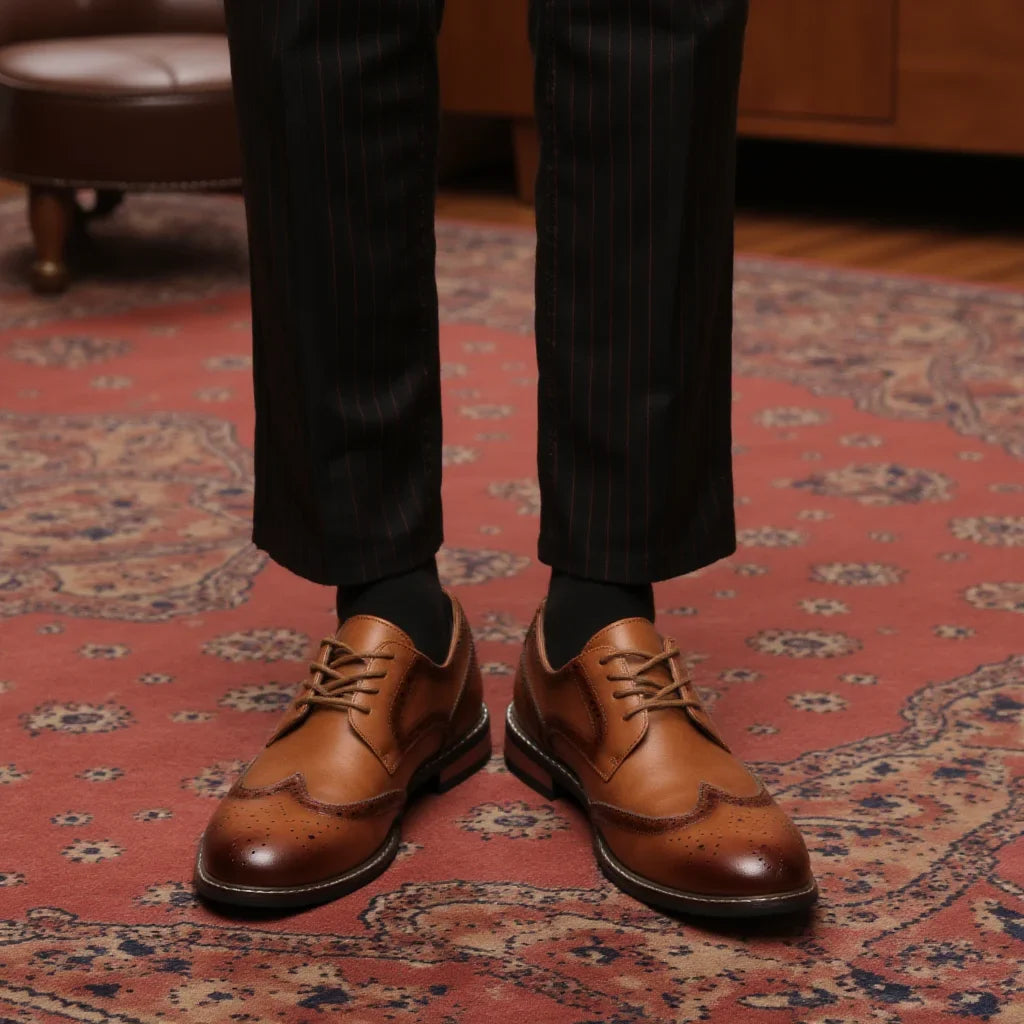 Men’s Formal Brogue Dress Shoes – Genuine Leather Oxford Style Classic Business Footwear