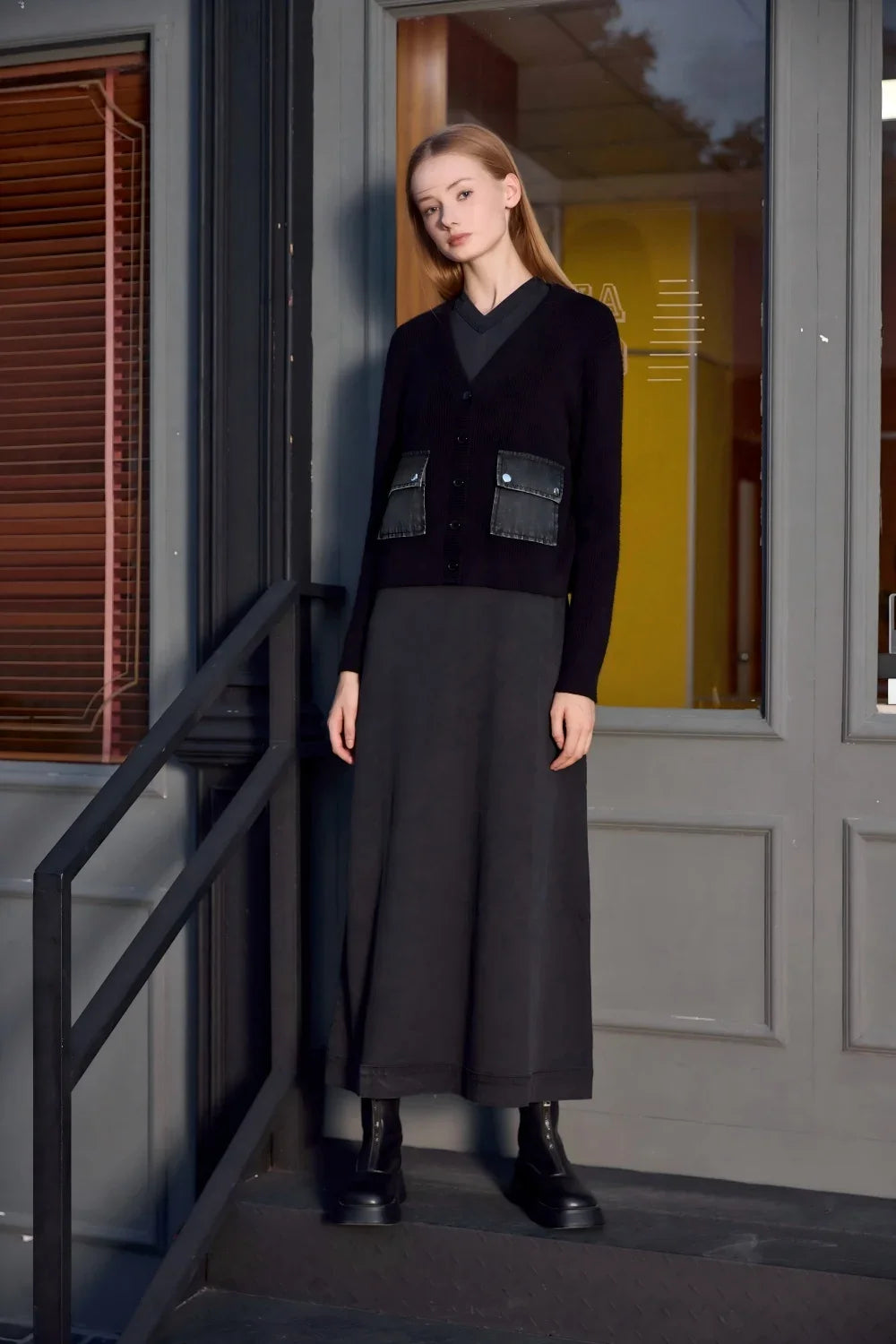 Women 2026 Autumn and Winter Denim V-neck Dress Knitting Cardigan Mock Neck Modal Shirt