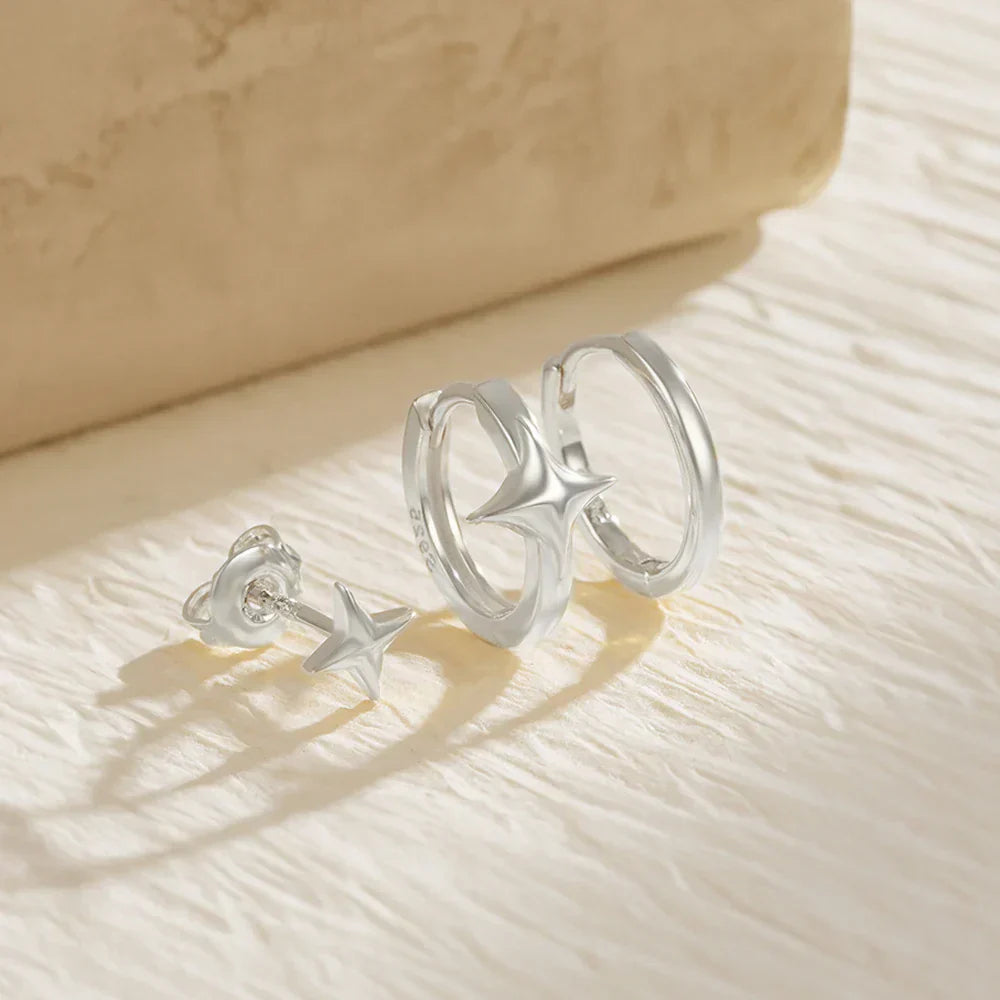 925 Sterling Silver 3pcs 4pcs Set Zircon Stud Earrings 18k Gold Star Minimalism Huggies Earring Fine Jewelly Set Party Gift