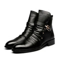 Chelsea Boots Men's High Top Leather Shoes Men Zipper Boot Pointed Ankle Boots Men's Motorcycle Boots Buckle Strap Winter Botas