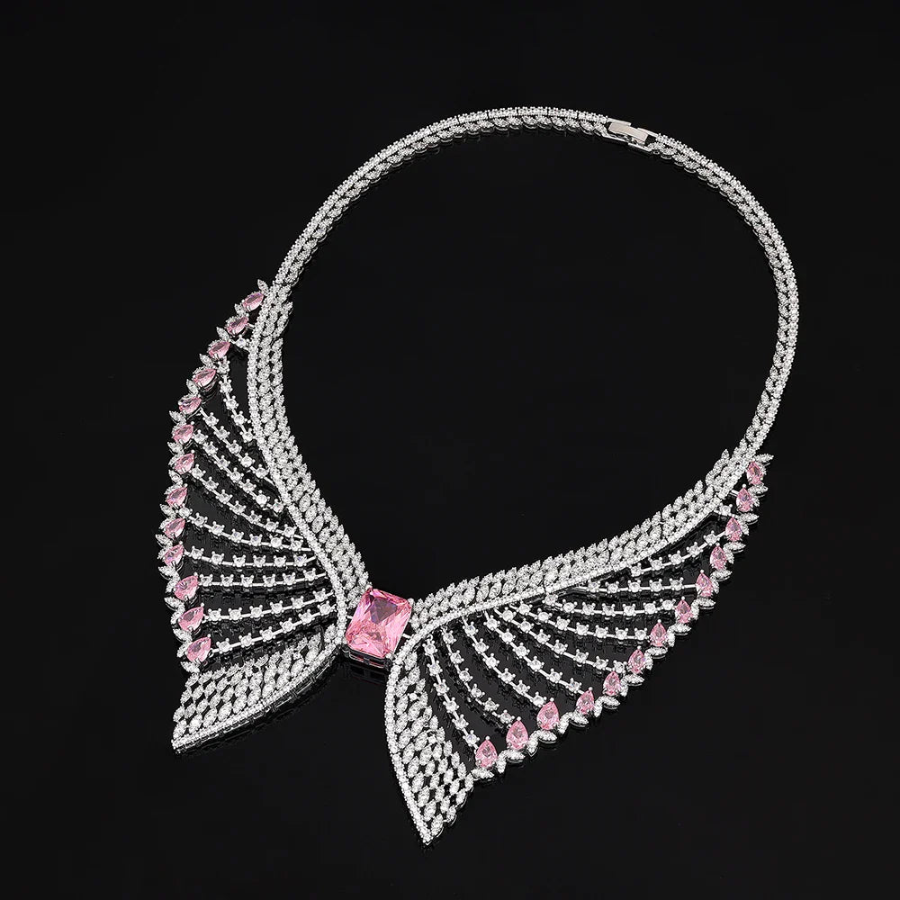 2025 Popular 4-piece Bridal Zirconia Full Set Women's Party Jewelry, Luxury Dubai Nigeria CZ Luxury Crystal Wedding Necklace Set