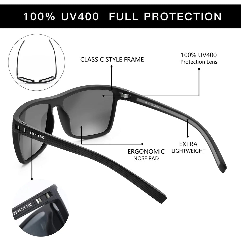 Polarized Sunglasses for Men Lightweight TR90 Frame UV400 Protection Square Sun Glasses