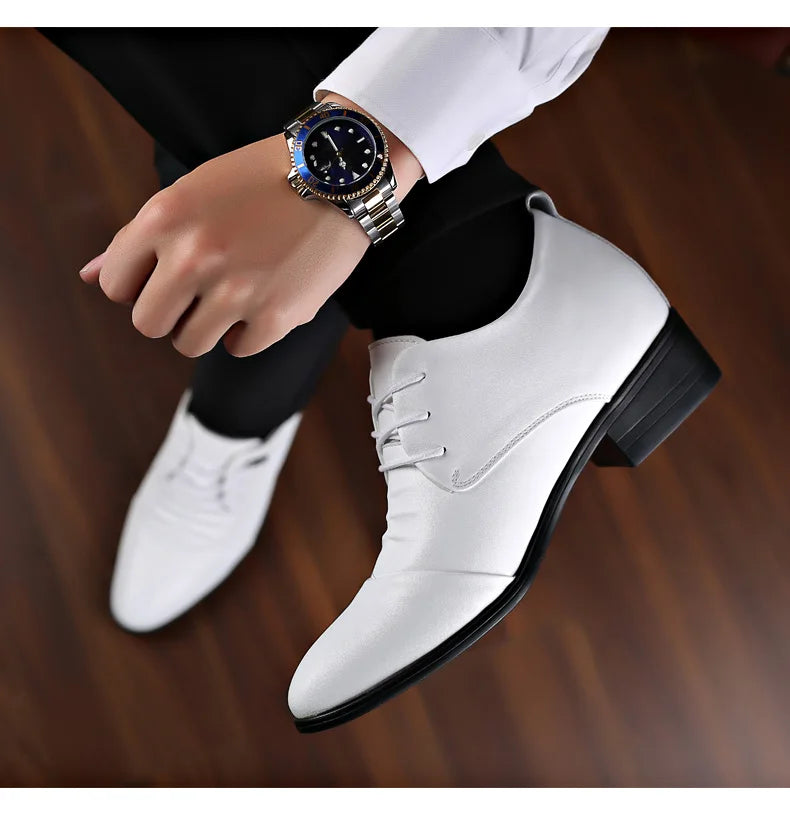 Business Men Oxford Leather Shoes Elevator Man Height Increase Insole 6CM White Black Thick Soled Formal Casual Shoes