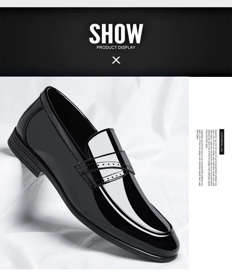 Spring Autumn New Patent Leather Shoes for Men Solid Color Fashion Wedding Shoes Male Low Top Casual Loafers Man