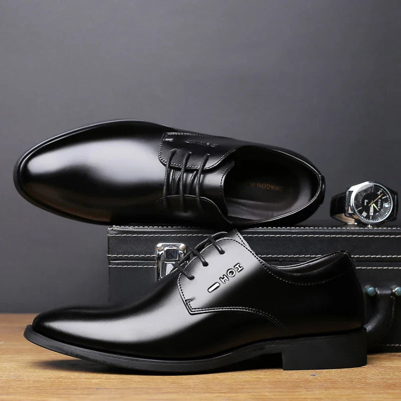 Men Height Increasing Shoes 6cm Inner Lift Black Formal Dress Shoes Lace Up Business Casual Elevator Shoes for Wedding Banquet